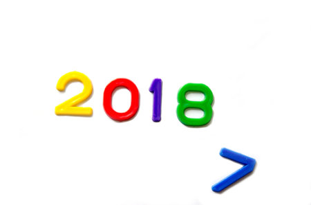 Colorful Plastic Numbers 2017 to 2018 White Background.