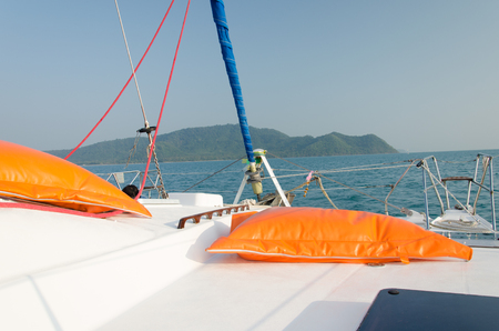 Sailing yacht catamaran sailing in the sea phuket.の写真素材