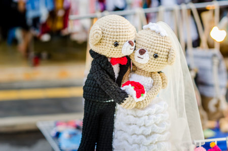 Teddy bear wearing a wedding dress