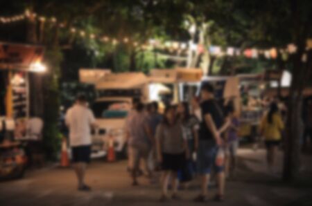 Abstract blurred  food truck festival - vintage tone ,as background.の写真素材