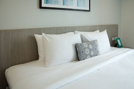 White pillow in the bedroom luxury hotel.の写真素材
