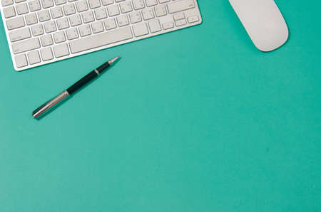 Office table with computer and mouse.Top View with copy spaceの写真素材