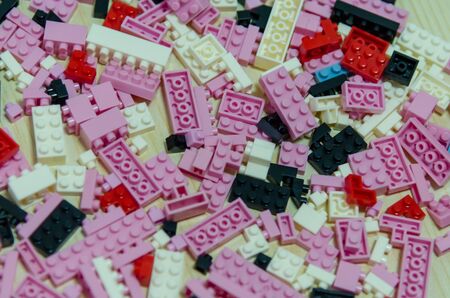 Plastic toy blocks Pink black red development training toys for childrenの写真素材