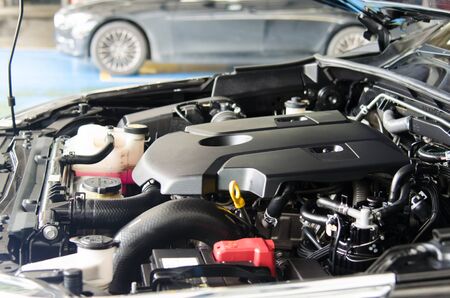 Details of the new engine in the car.の写真素材