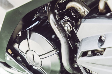 Detail modern and dirty motorcycle engine