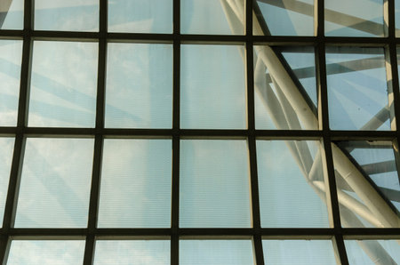 Modern curved roof structure of the building