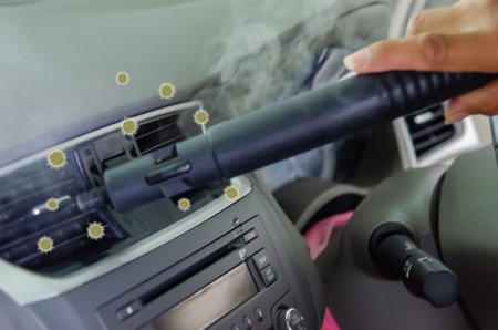 Clean the air of the car. Steam heat sterilization in air duct cleaning, disinfection of...