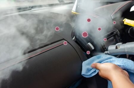 Clean the air of the car. Steam heat sterilization in air duct cleaning, disinfection of vehicles.Kill germs, viruses and bacteria with high heat.の写真素材