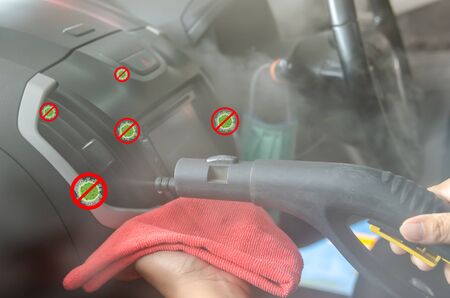 Clean the air of the car. Steam heat sterilization in air duct cleaning, disinfection of vehicles.Kill germs, viruses and bacteria with high heat.の写真素材