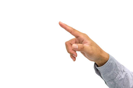 Hands are touching a virtual screen on a white background.の写真素材