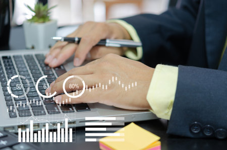 businessman touching digital business icon, Marketing and shopping social online network connection...