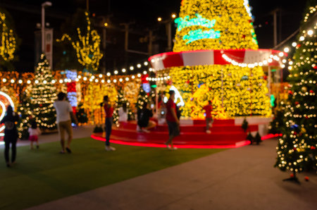 Blur Festival people Christmas abstract background. New year and Christmas party decorations with...