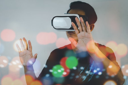 man metaverse using virtual reality headset virtual reality device, simulation, 3D, AR, VR...