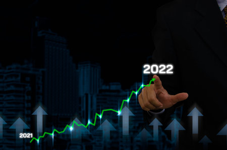 Businessman pointing arrow graph corporate. Business Development for Success and Growth 2021 to 2022...