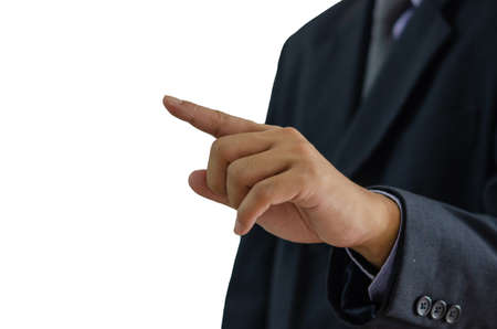 business man hand in a suit pointing fingers on white background.Clipping pathの写真素材