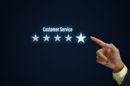 Customer service concept excellent service for satisfaction five star rating with business man touch...