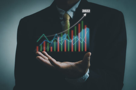 business concept stock market financeIndex Fund.businessman trader growing virtual hologram of stocks invest in trading.の写真素材