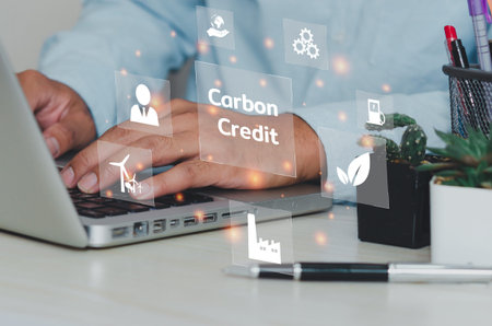 Organizations or companies develop carbon credit business to reduce global warming for quality growth.ESG business concept.の写真素材