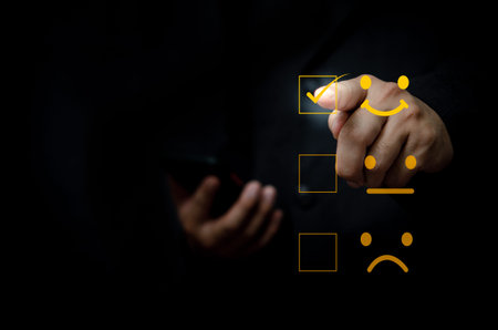 Customer service and Satisfaction concept Business people are touching the virtual screen on the...