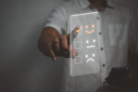 Customer service and Satisfaction concept Business people are touching the virtual screen on the...