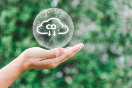 reduction of co2 emissions and sustainable climate change green energy concept reduces carbon dioxide and is good for the environment.の写真素材