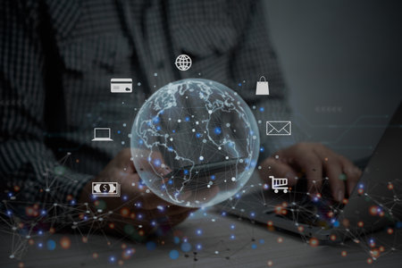 Digital online marketing e commerce Internet connection technology global network innovation strategy analysis information shopping.の写真素材