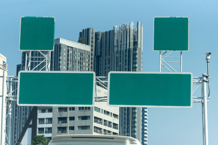 Green expressway sign with space for text.の写真素材
