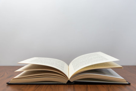 open book on desk education learning copy space.