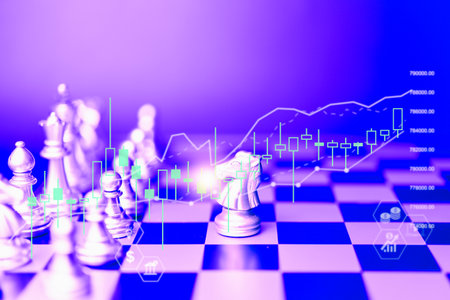 chess game on board indicators chart forex and graph stock market finance investment business digital marketing finance concept.の写真素材