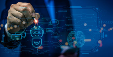 Chat with AI or Artificial Intelligence. Digital chatbot, robot application, OpenAI generate....