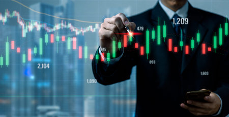 Businessman analysis graph stock market and financial , investment strategy and data report growth.