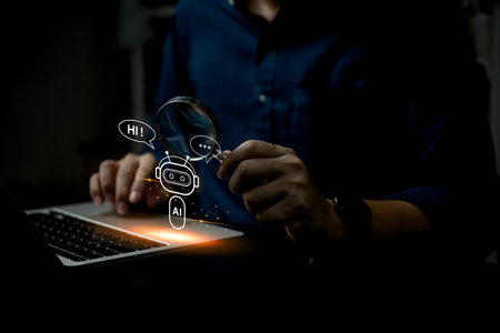 Chatbot conversation Ai Artificial Intelligence technology online customer service.Digital chatbot, robot application, generate. Futuristic technology.Virtual assistant on internet.の写真素材