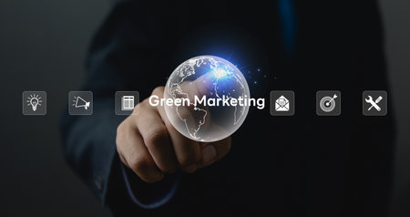 Green marketing business reduces global warming pollution, reduces carbon dioxide and reduces greenhouse effect.の写真素材