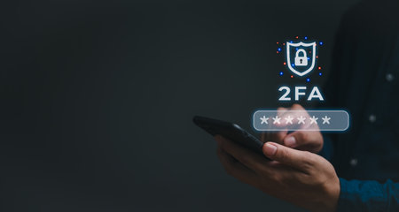 Enhancing cybersecurity with 2FA Two-Factor Authentication, Login Security, User ID Protection, and Encryption to thwart cyber hackers.の写真素材