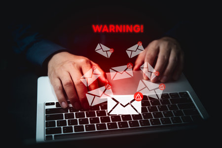 Protect your internet network cyber security. Watch out for alert emails containing spam, viruses, and compromised information in your inbox. against junk, trash mail, and potential threats.の写真素材