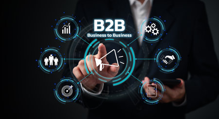 B2B business to business digital marketing commerce shopping internet network virtual screenの写真素材