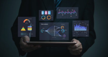 Businessmen use technology to manage data analysis dashboard report accounting financial and system...