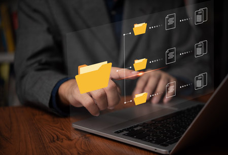 IT working on computer Business processes Document Management System DMS business processes and...
