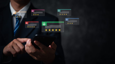 Review rating feedback customer service quality evaluation satisfaction internet online, virtual...