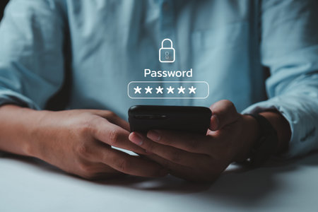 Businessman using mobile phone password cyber security identity theft and cloud network system...