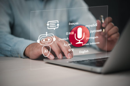 AI Translation technology concept. App for communication, international interaction. AI-powered...