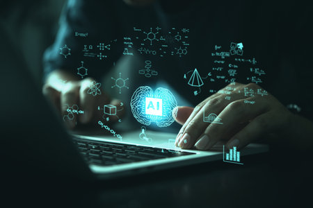 AI technology concept with machine learning, artificial intelligence, data science, and coding innovation. Futuristic digital transformation and cybersecurity automation.の写真素材