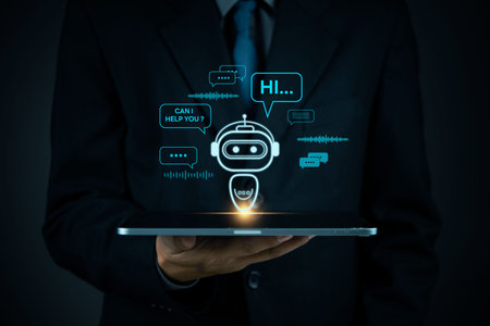 AI chatbot technology, virtual assistant for customer service, futuristic smart automation,...