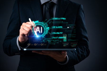 Artificial intelligence strategy development in business with digital AI analytics interface and futuristic insights. cloud computing and financial technology.の写真素材