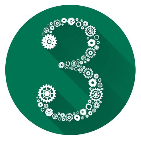Number Three formed by gears with Long Shadow .EPS10 Illustrationのイラスト素材