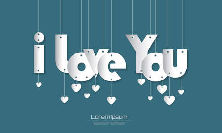 I love You text with Paper Cut style on  green backgroundのイラスト素材