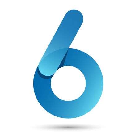 Number Six Papercut style with blue color on white backgroundのイラスト素材