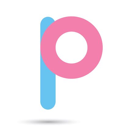 p font with blue and pink color on White background, Futuristic font, Cosmic, alphabet set, Elegant light font , typeface, typography, typewriter.のイラスト素材