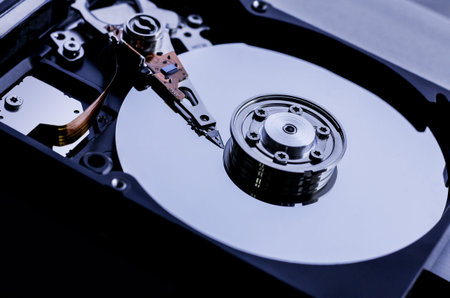 Closeup the inside computer harddrives