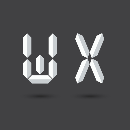 font W ,X vector Digital Paper style on Dark background for you design,Futuristic font, Cosmic, Vector alphabet set, Elegant light font , typeface, typography, typewriter.のイラスト素材